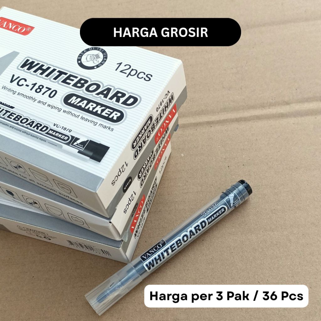 

[3 Pak] Spidol Whiteboard Vanco VC-1870 | 36 Pcs | Tinta Tajam & Mudah Dihapus | Harga Grosir!