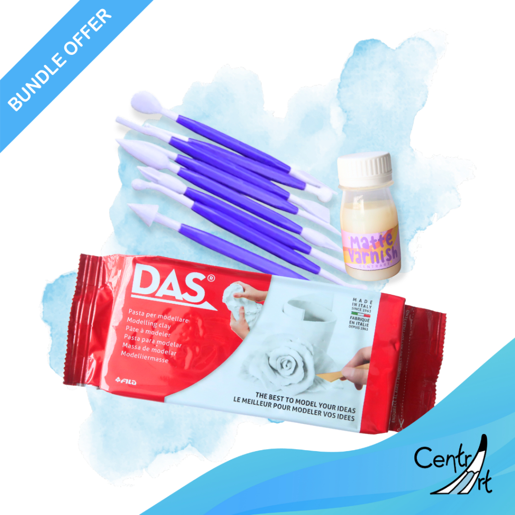 

Paket DAS modelling Clay White 500gr | Glossy Varnish | Matte Varnish | Modelling clay tools 8 pcs