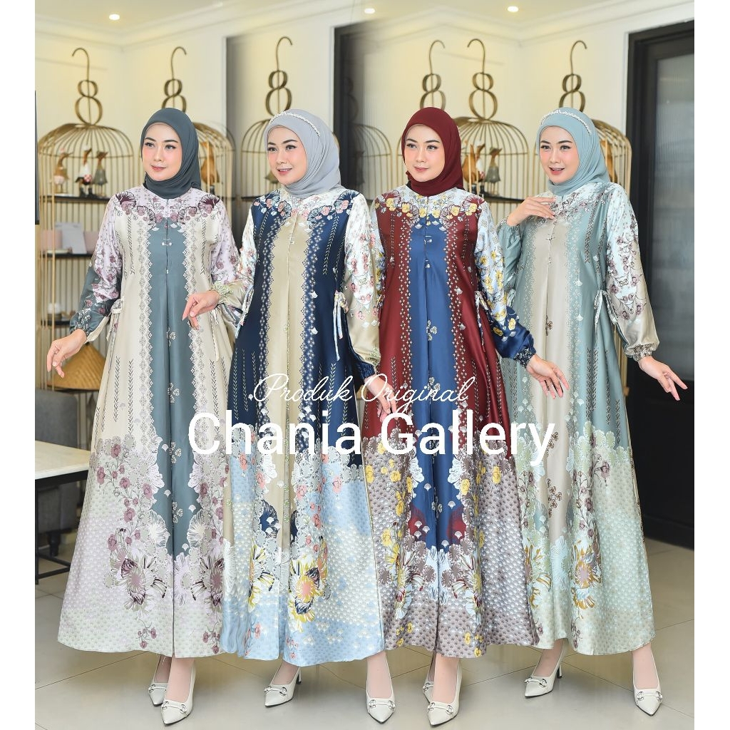 DRESS LiLY SILK PREMIUM Elegan Busui FrendlyGamis Motif Bunga|Gamis pesta lebaran