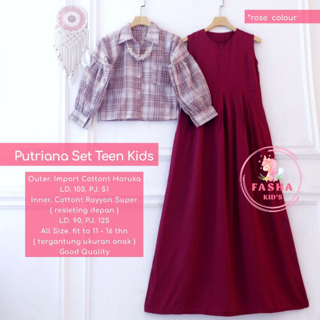 gamis 2in1 set outer anak perempuan remaja tanggung 11-16 tahun original by fasha kids | putriana se