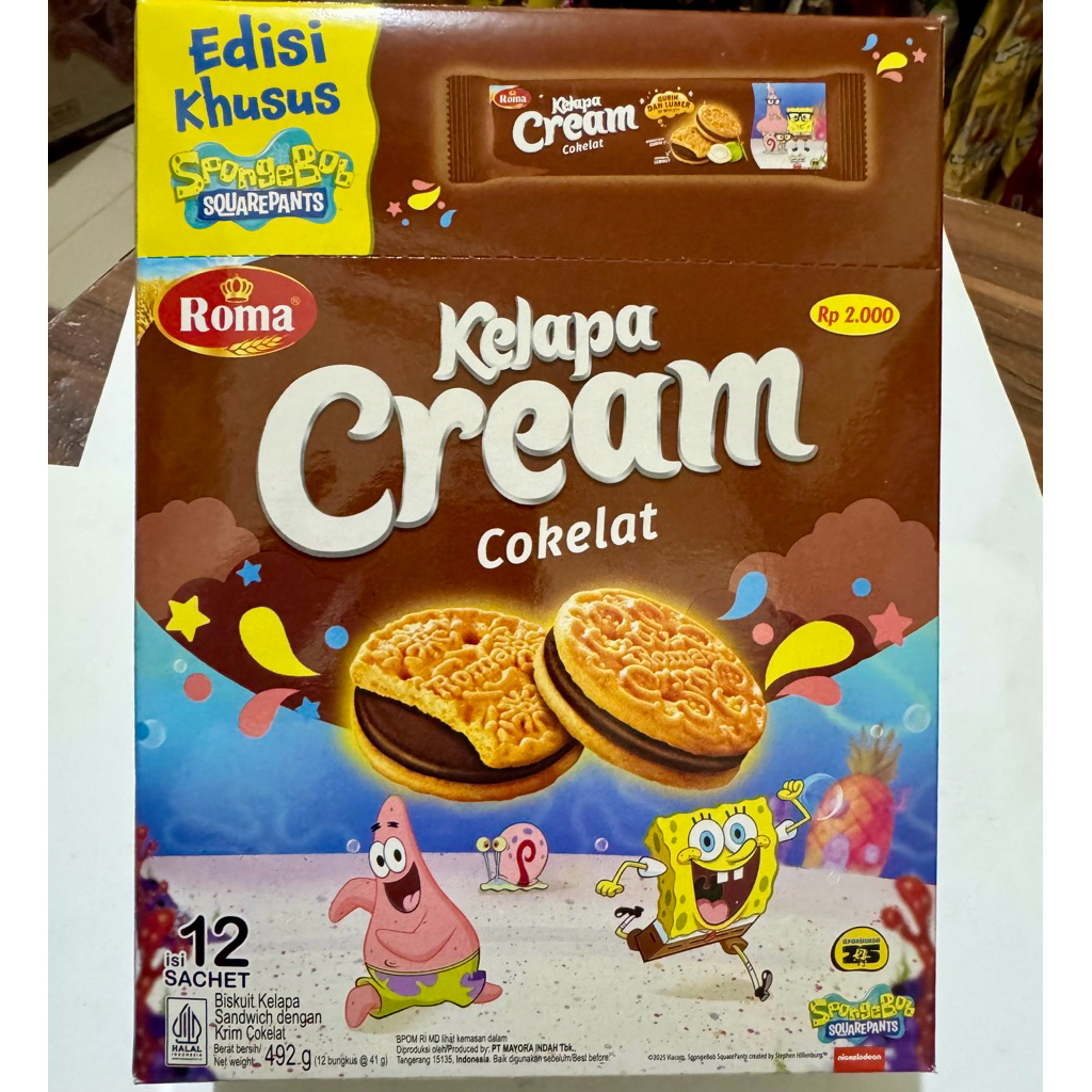 

Roma Cream cokelat Box edisi spongebob ( 12pcsx41gr ) ECER per box