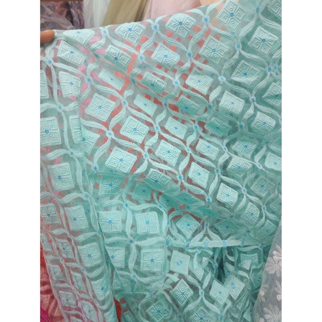 kain organza premium  - kain organza antik -kain organza premium- kain bahan organza kaca (biru mint