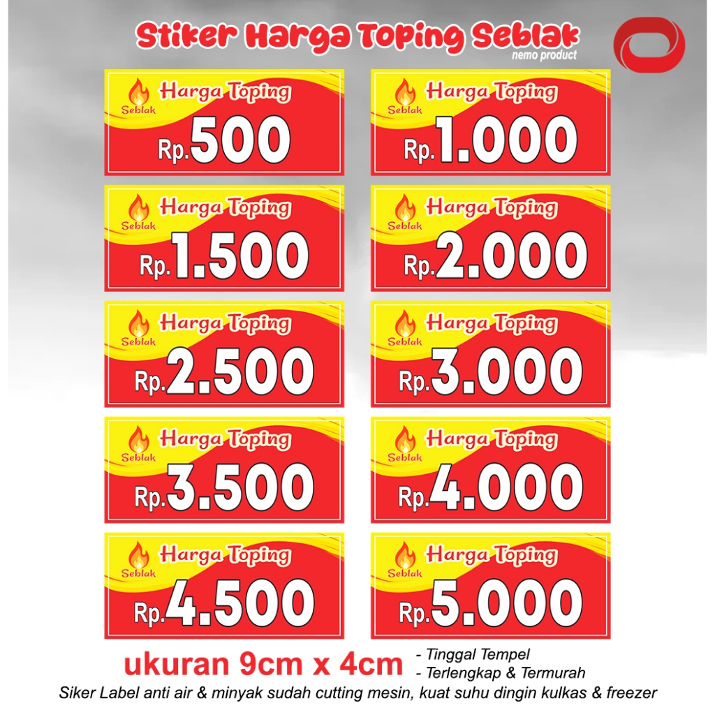 

Stiker Label Daftar Harga Toping Seblak Anti Air dan Suhu Dingin, Cutting Mesin Tingal Tempel - SBK