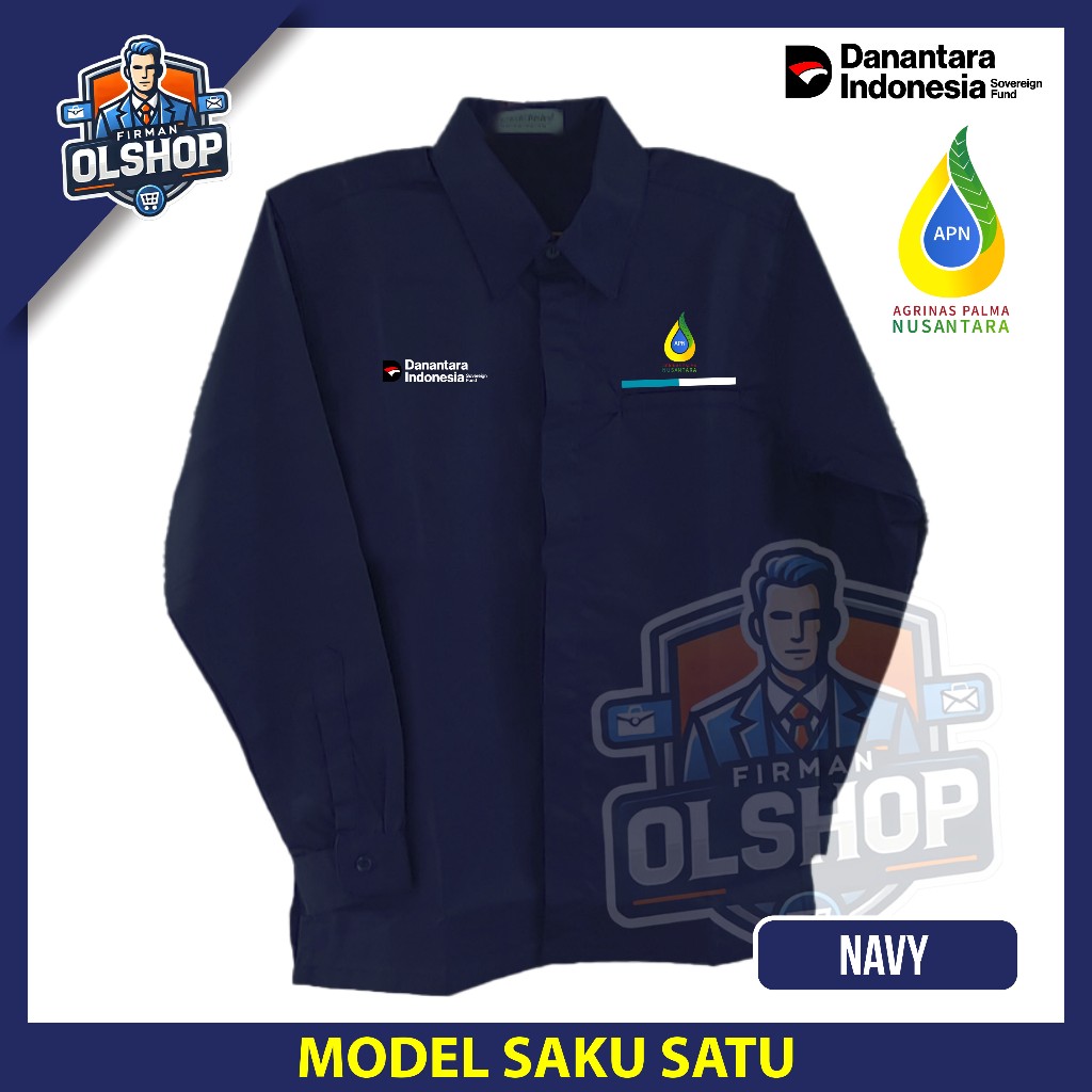Kemeja Baju Seragam Danantara Indonesia APN Agrinas Palma Nusantara Saku satu Navy Pria & Wanita