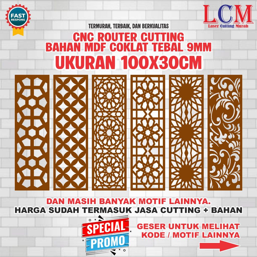 Cutting MDF Coklat Ukuran 100x30CM Tebal 9MM | Ornament Krawangan MDF Coklat