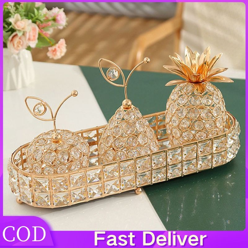 Ornament Buah Kristal Paket SET 3 PCS Ornamen Hias Kristal Emas Perhiasan Kristal  Buah Perhiasan Kr