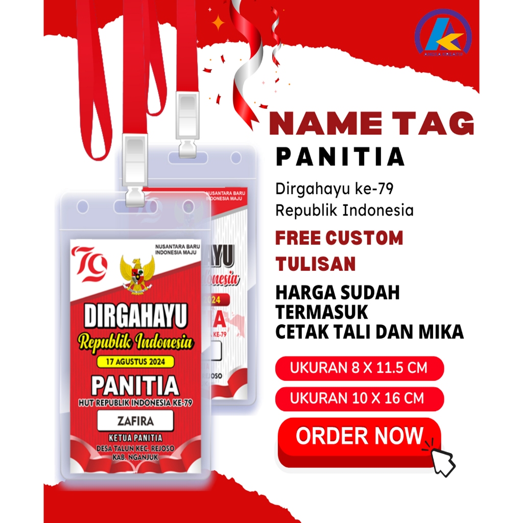 

Bed Nama / Lanyard Panitia 17 Agustus – Desain Custom & Cetak Nama