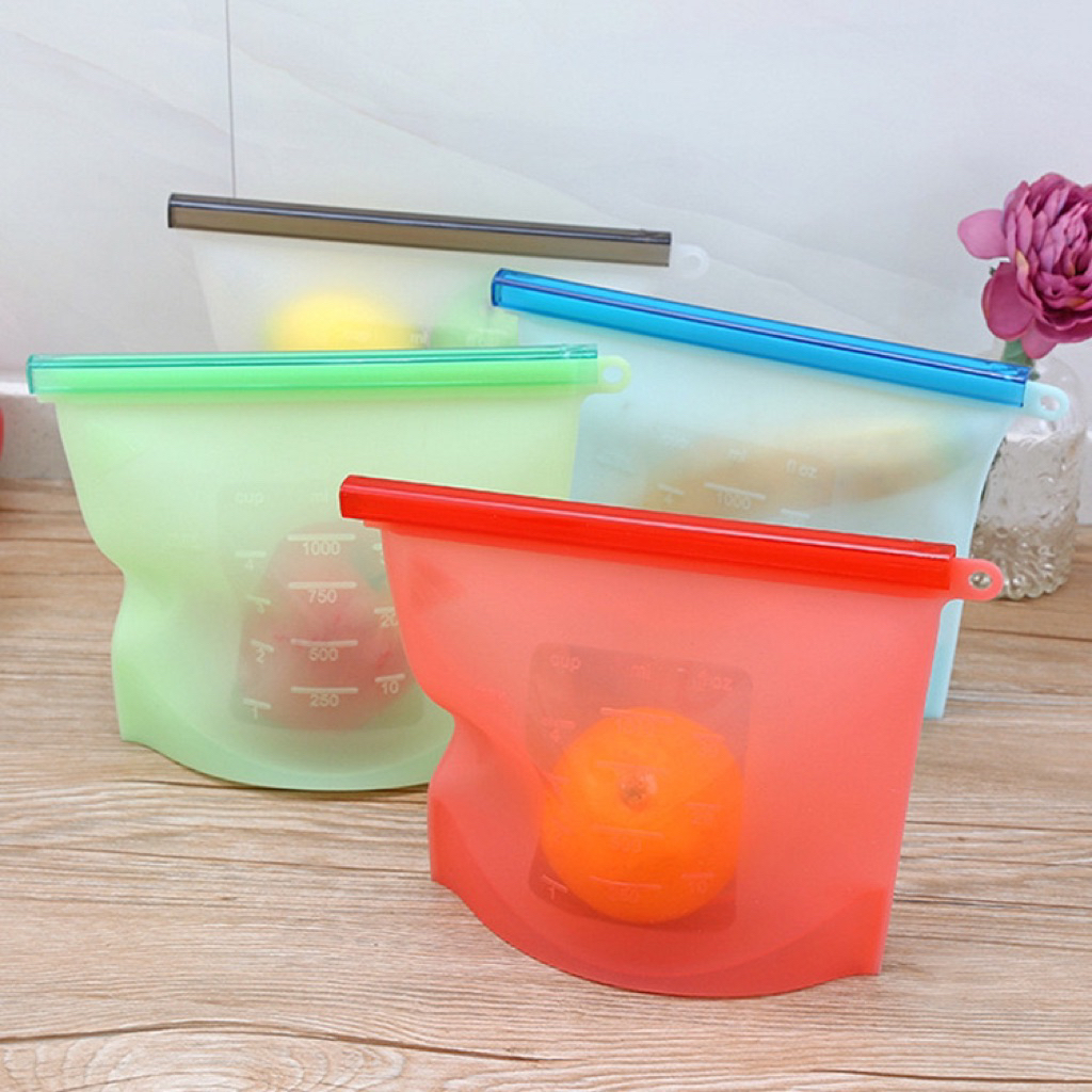 (clashop)Leakproof Reusable Silicone Ziplock Bag Ukuran Lengkap / Standing Silicone Ziplock Pouch / 