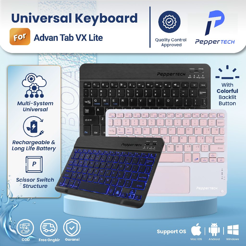 PEPPERTECH - Keyboard Bluetooth Universal untuk Advan Tab VX Lite Wireless Bluetooth Keyboard Univer