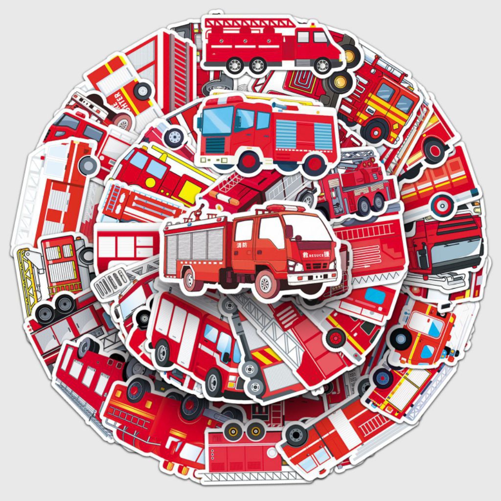

[50 Pcs] DECO STICKER | STICKER DIY | JURNAL AESTHETICDS-57 fire truck graffiti stickers personalized cross-border cartoon hot selling children's decorative mobile phone shell skateboard toy stickers