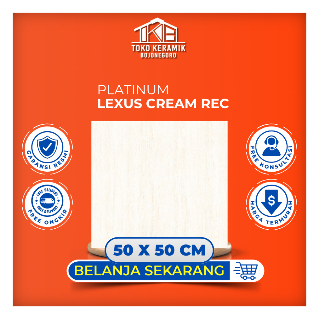 Keramik Lantai Cutting Motif Marmer Glossy 50x50 cm Platinum Lexus Cream