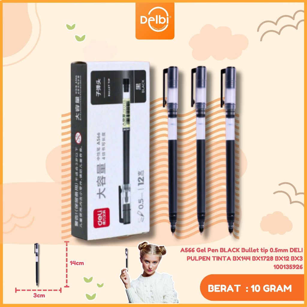 

Pulpen Gel Pen DELI 0.5mm - A566 A566 Gel Pen BLACK Bullet tip 0.5mm