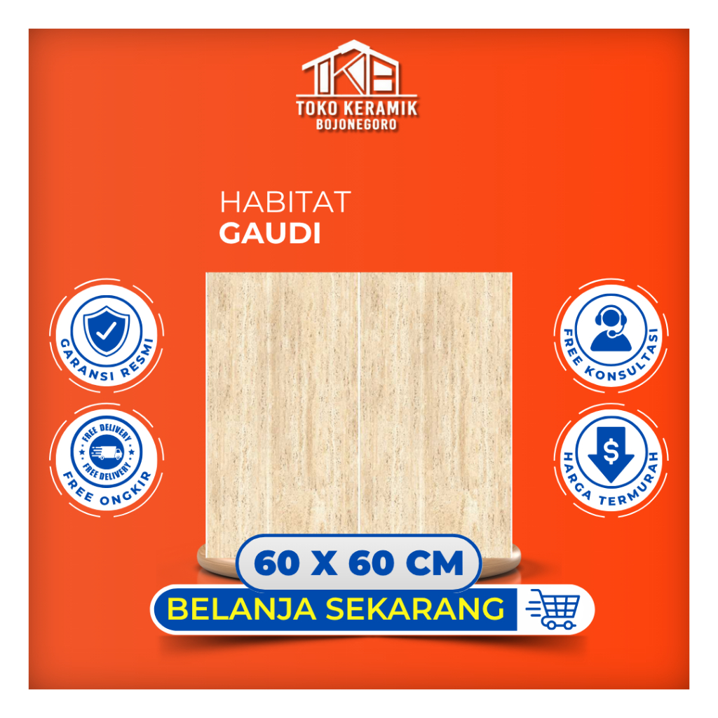 Keramik Lantai Glossy serat Kayu 60x60 cm Habitat By Milan Gaudi
