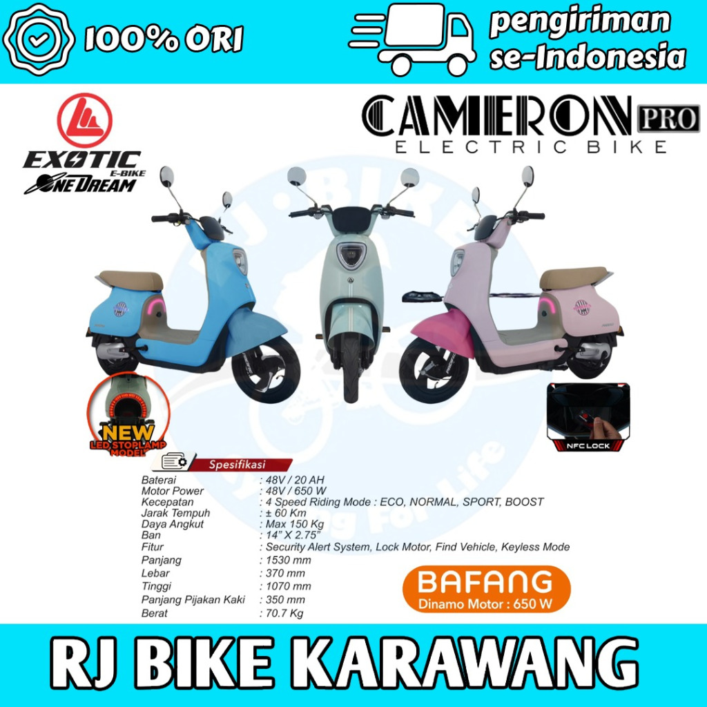 SEPEDA LISTRIK PACIFIC CAMERON dan CAMERON PRO GARANSI RESMI