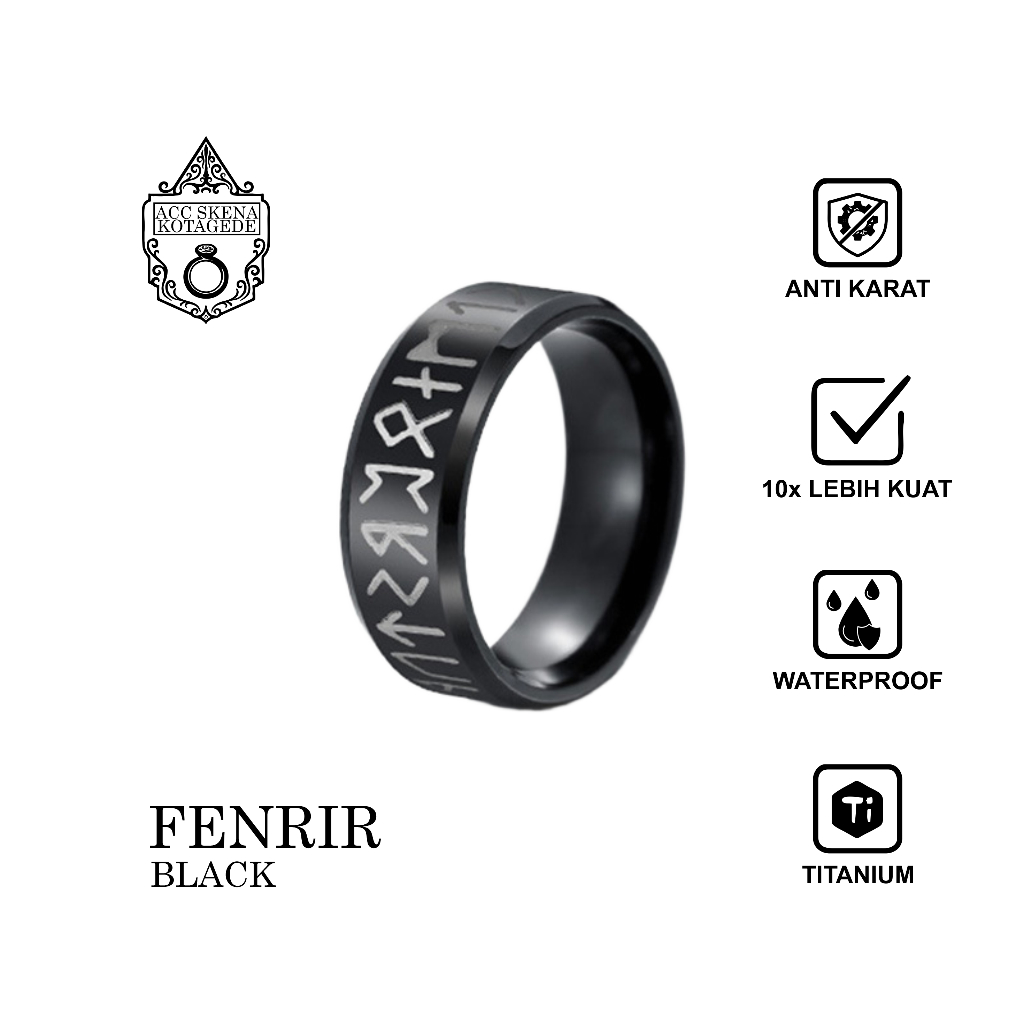 Happy Tuummy Cincin Fenrir Black Stainless Titanium Ring Pria Wanita Anti Karat