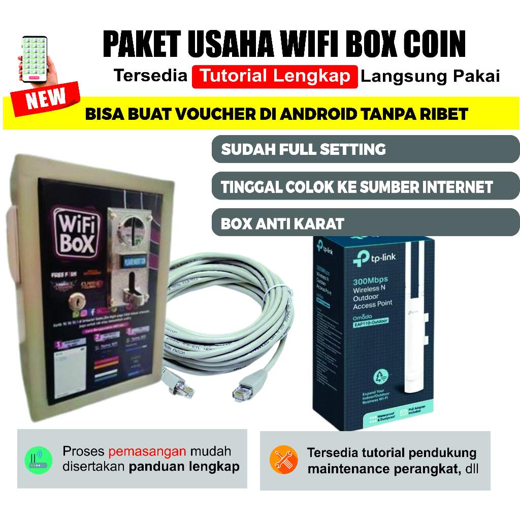 Paket Usaha Wifi Box Koin Full setting siap pakai + Akses Point Outdoor