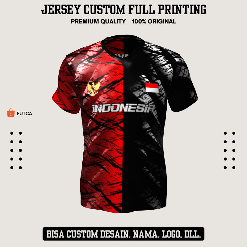 Kaos Jersey Futsal Hitam Merah Motif Abstrak 176 - Jersey Baju Olahraga Custom Full Printing