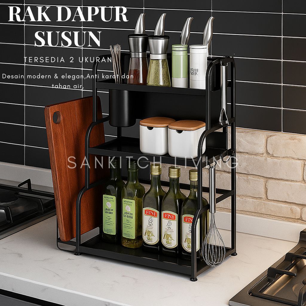 RAK BUMBU 2 SUSUN/ RAK BUMBU 3 SUSUN/ RAK STAINLESS HITAM/ RAK SERBAGUNA