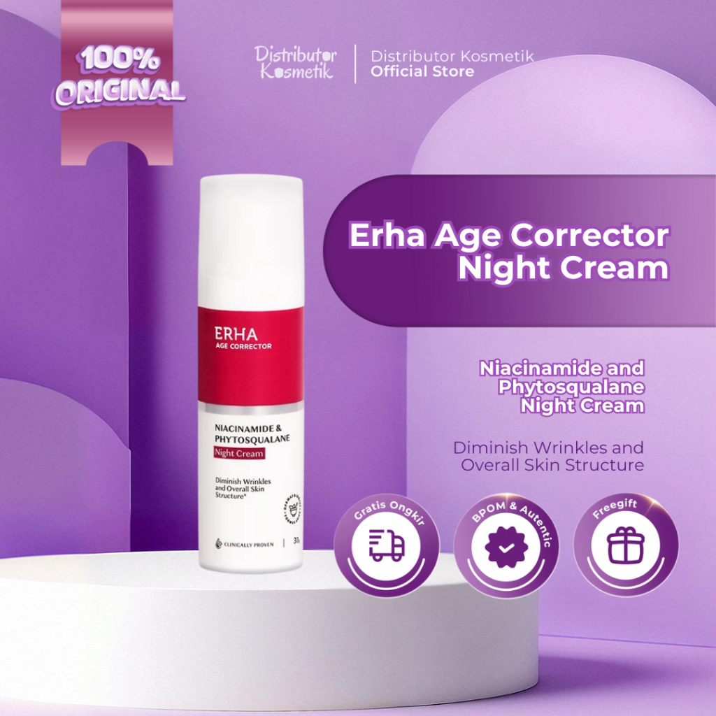 [ AGEN RESMI ] Erha Age Corrector Night Cream Niacinamide & Phytosqualane 30gr - Moisturizer Cream N
