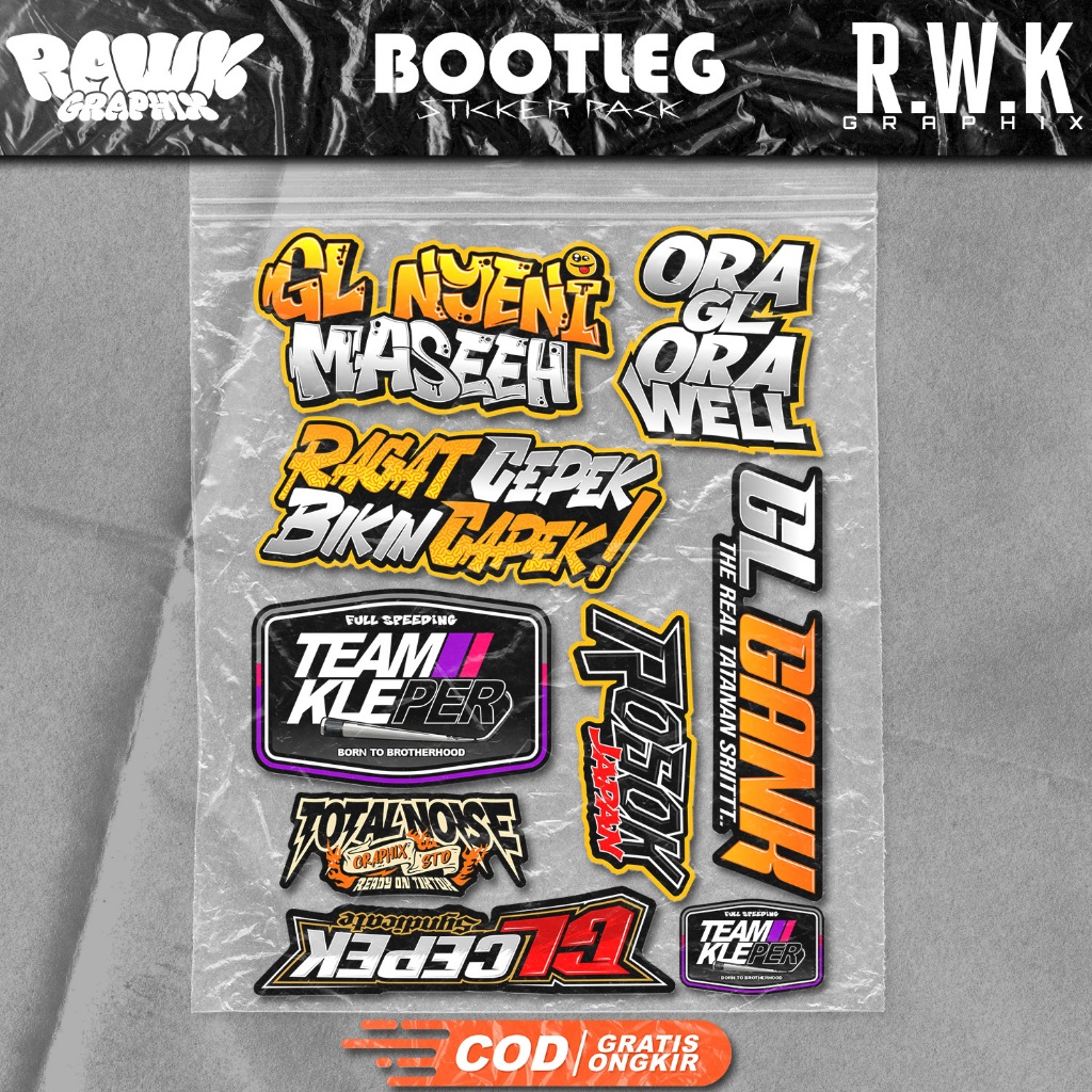 (COD) STIKER PACK ISI  9 PCS GL NYENI MASEH TEAM KLEPER GL GANK GL CEPEK CB 100 ROSOK JAPAN BAHAN VY