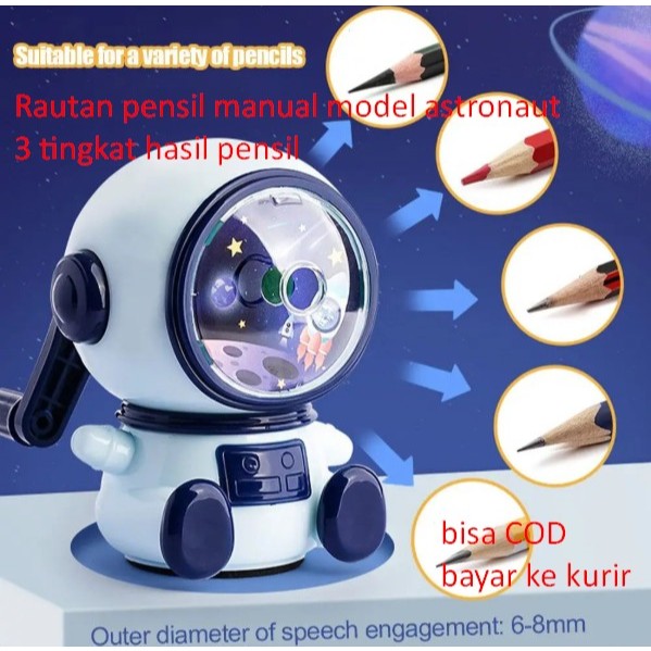 

Rautan pensil manual model astronaut 3 tingkat hasil pensil