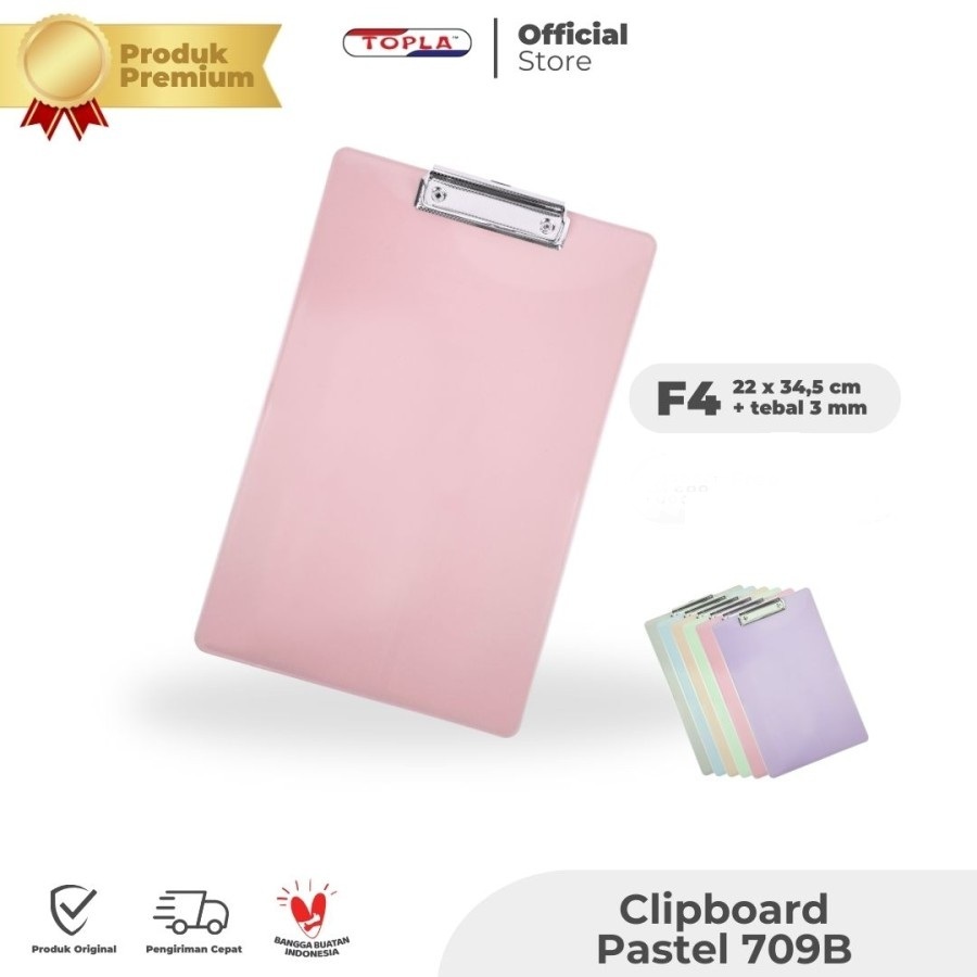 

1 LSN / 12 Pcs Clipboard Topla 709 Pastel F4 FC ( 22cm x 34,5cm ) Papan Jalan Ujian