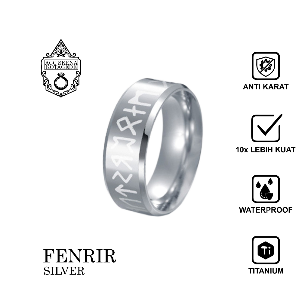 Happy Tuummy Cincin Fenrir Silver Stainless Titanium Ring Pria Wanita Anti Karat