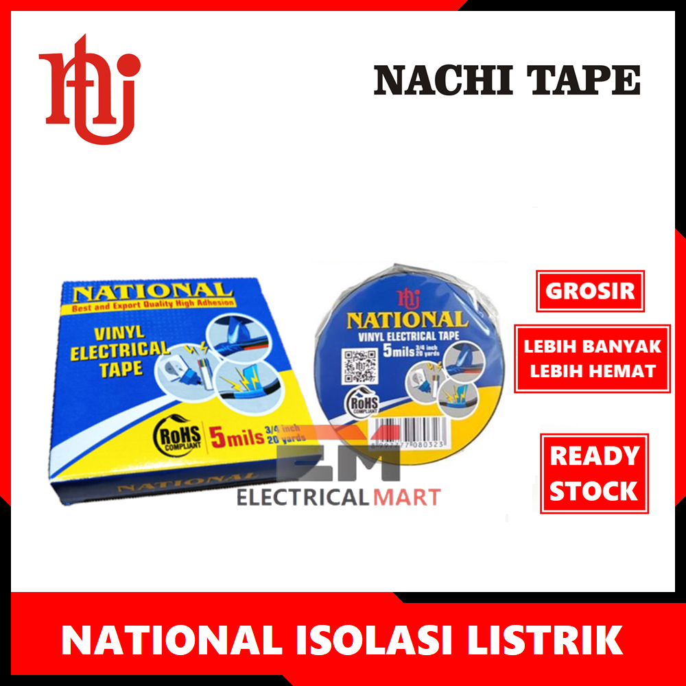 (GROSIR) Isolasi Listrik National Hitam Electrical Tape Black Solasi Selotip Original