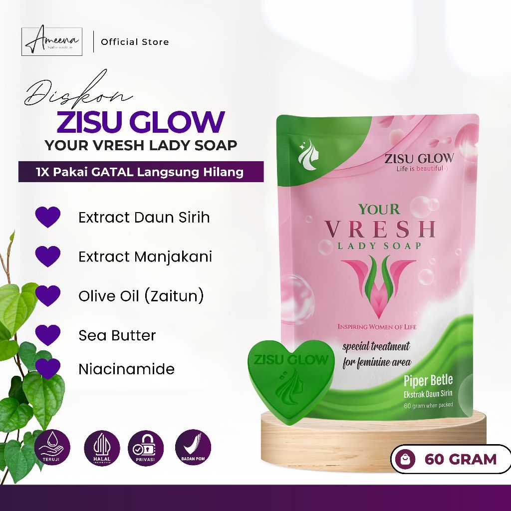 SABUN KEWANITAAN ZISU GLOW VRESH LADY SOAP ATASI BAU TIDAK SEDAP & KEPUTIHAN MISS V