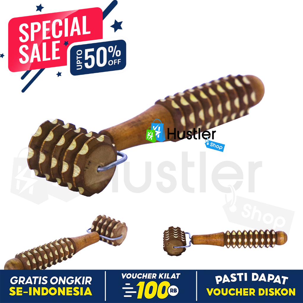Alat Pijat Terapi Roll Besi Genggam 2 in 1 Murah Refleksi Saraf berbahan Kayu