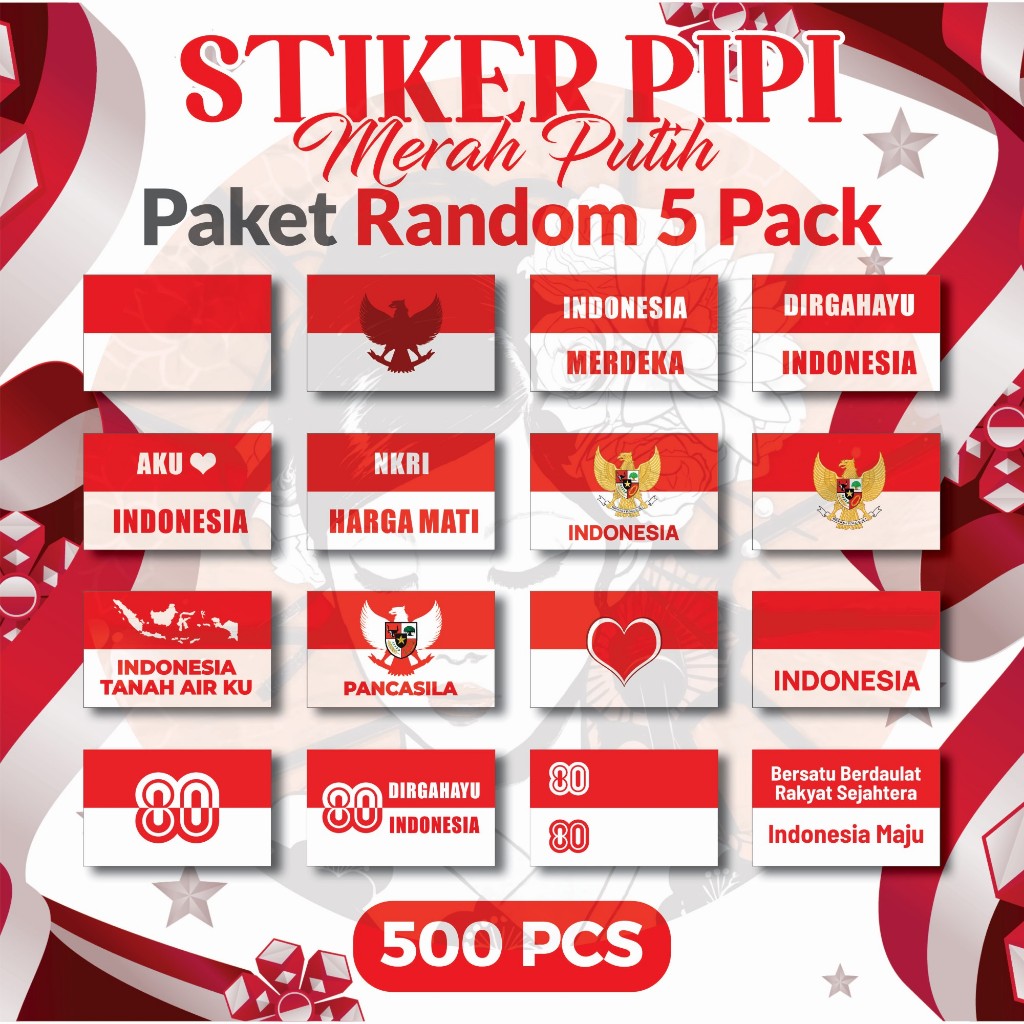 

Stiker Pipi Random 500 Pcs / Sticker Merah Putih / Sticker Bendera Tempel Pipi / Anak Dewasa