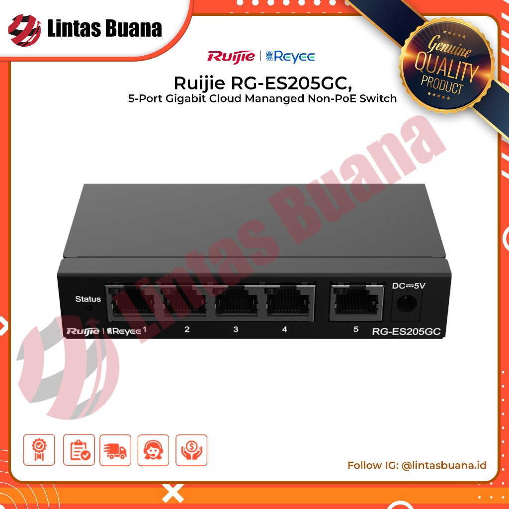 RG-ES205GC, Switch Cerdas Cloud Manage 5-Port Gigabit Non-PoE Ruijie Reyee Switch Managed