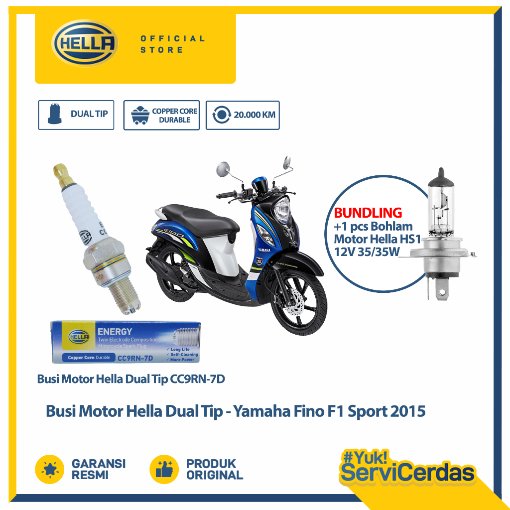 Busi Motor Yamaha Fino F1 Sport 2015 Up Hella Dual Tip CC9RN-7D Bundling Bohlam Motor HS1 12V 35/35W