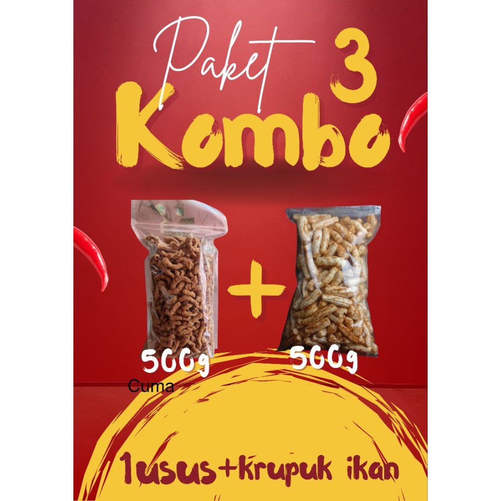 

PAKET KOMBO 3 KRIPIK USUS + KRUPUK IKAN