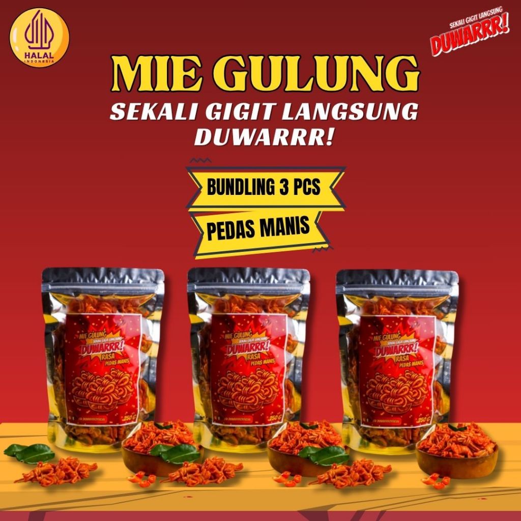 

Bundling Rasa Pedas Manis 3pcs 250g Mie Gulung DUWARRR Daun Jeruk Gurih Dan Renyah