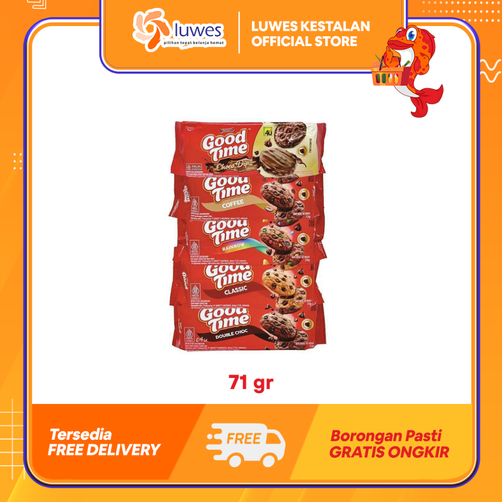 

Good Time Cookies 71gr Choco Dip Biskuit Coklat Dengan Taburan Choco Chips Yang Renyah & Enak