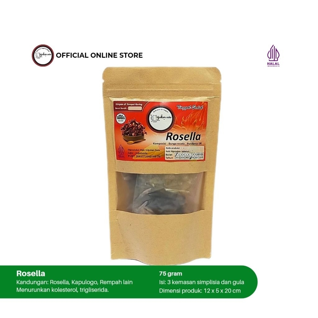 

Teh Bunga Rosella Pouch Unjukan Solo/ Bunga Rosella dan Rempah lain/ Menurunkan kolestrol dan trigliserida