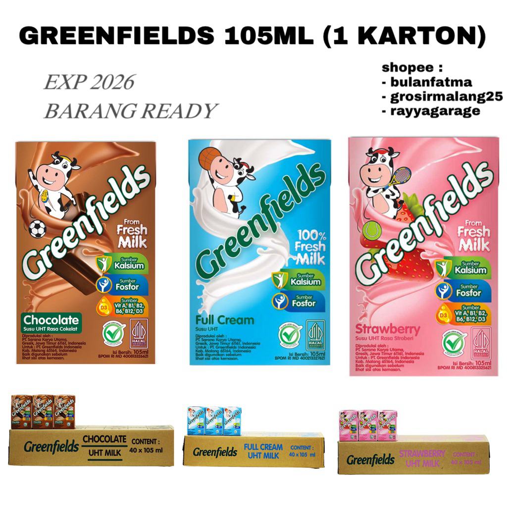 

GREENFIELDS 1 KARTON SUSU UHT (40pcs x 105ml) EXP 2026