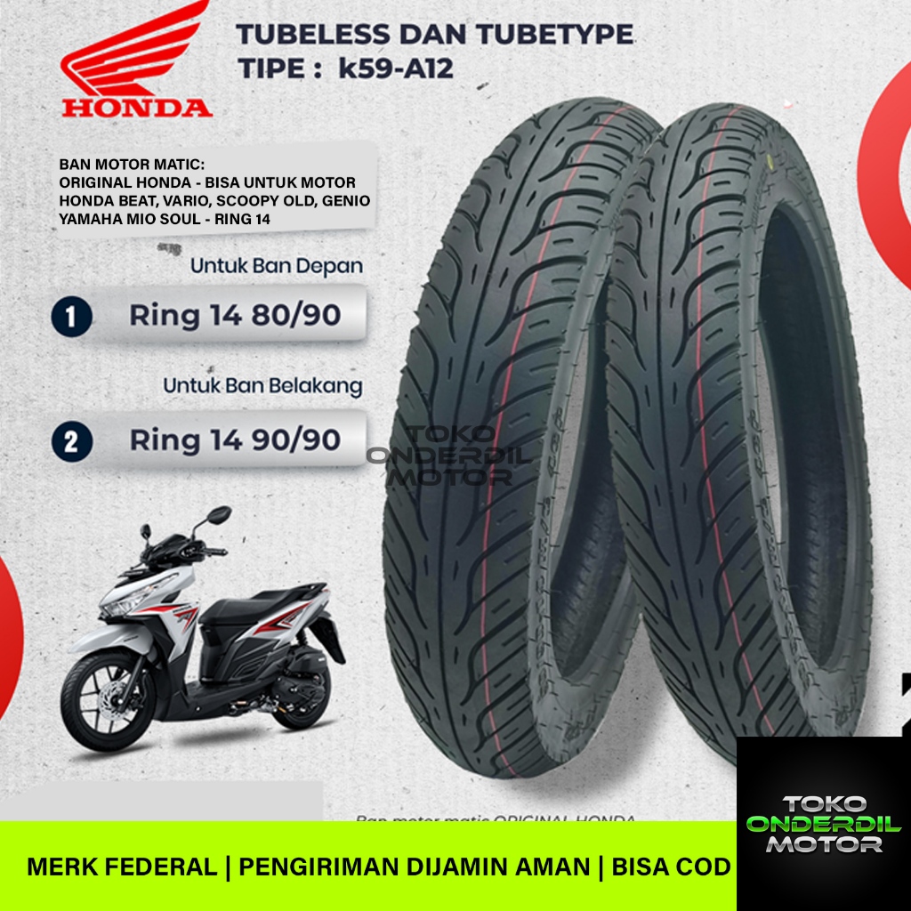 Ban Luar AHM K59 Tubeless Ban Original Honda Motor Matic Ring 14 Ban Federal Ukuran Depan 80/90-14 B