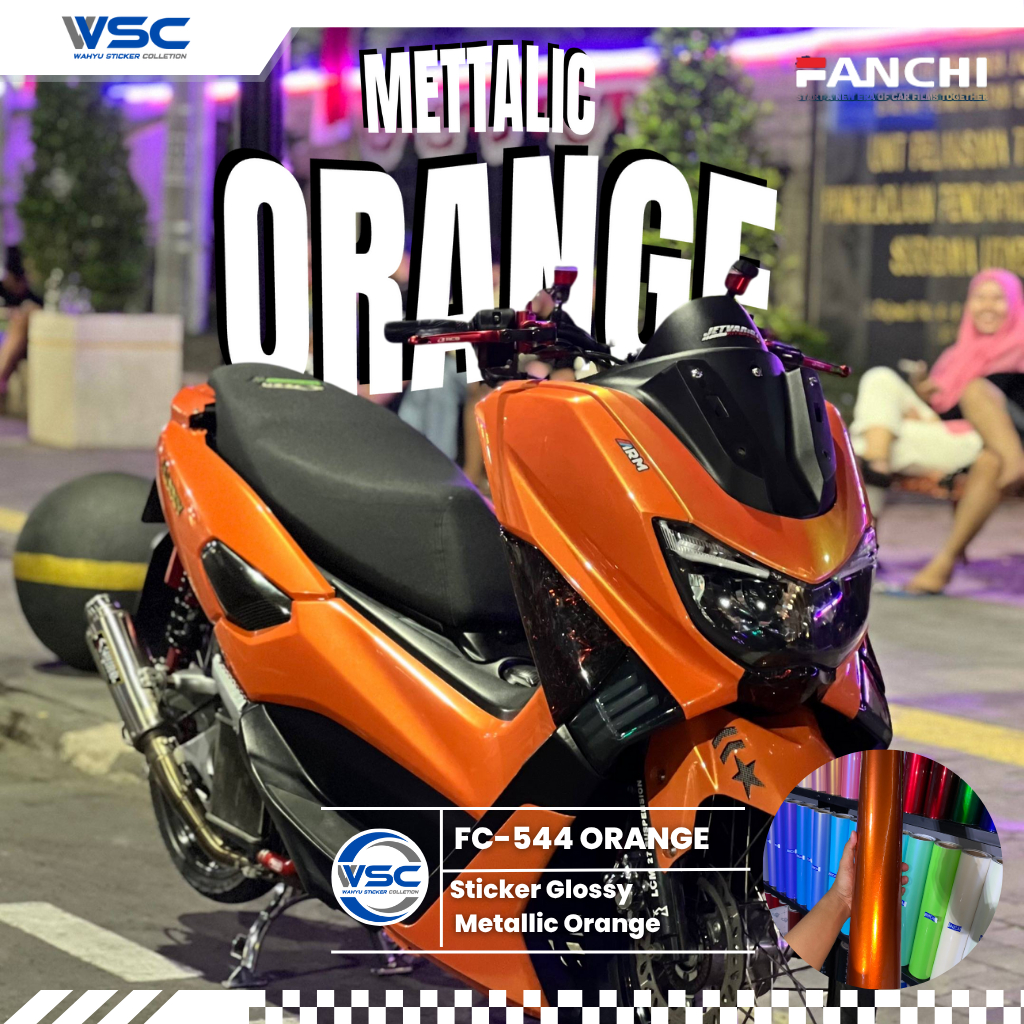 Stiker Skotlet Oren Metalik Candy Orange Metallic Glossy Fanchi Premium Wrapping Motor Mobil 45 CM 5