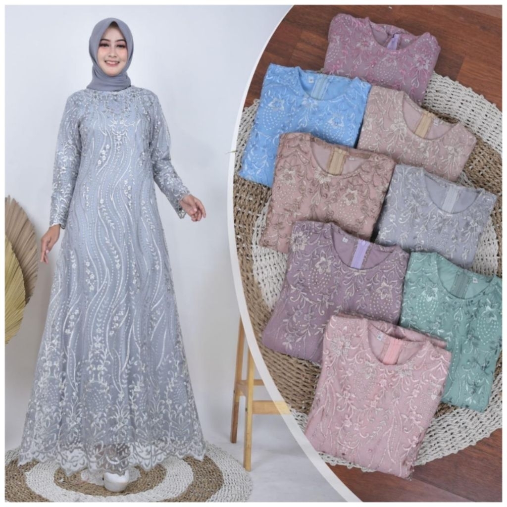 GAMIS BRUKAT GAMIS FUUL BRUKAT MODEL TREND KONDANGAN GAMIS TULLE MUTIARA