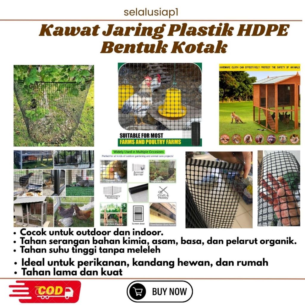 Kawat Jaring Plastik HDPE Bentuk Kotak - Hitam Termurah 