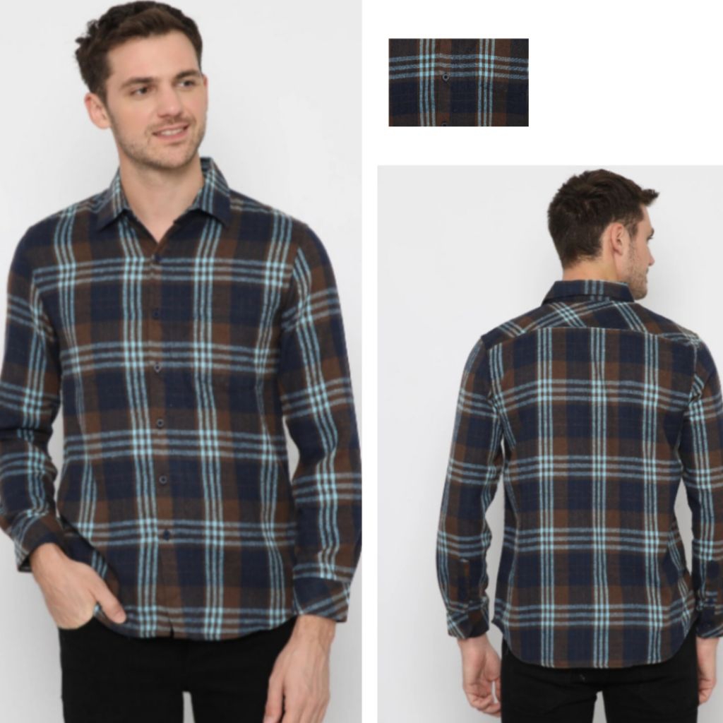 KEMEJA PRIA FLANEL KEMEJA PRIA LENGAN PANJANG HITAM BIRU S -XXL
