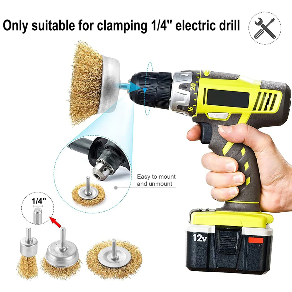 Wire Brush Wheel Cup Brush Set 10 Pack,Wire Brush untuk Bor 1/4 Inch Hex Shank Crimped Wire Wheel