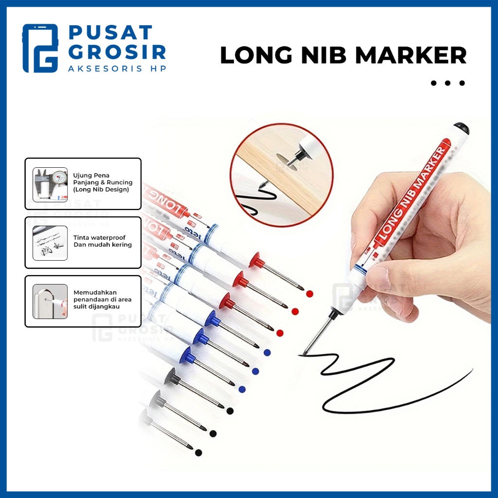 

Long Nib Marker Spidol pertukangan penanda tukang bangunan waterproof ujung pena panjang