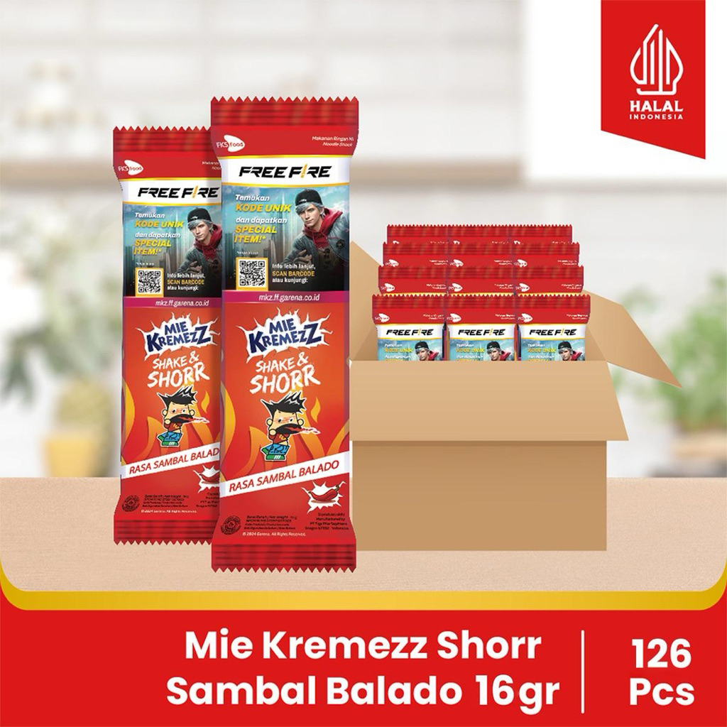 

Mie Kremezz Shorr - Sambal Balado - 1 Karton (6box) - 126 Pcs - 16gr