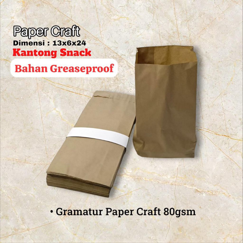 

Kantong kertas coklat polos ber laminasi ukuran 13x6x24 (isi 100pcs)