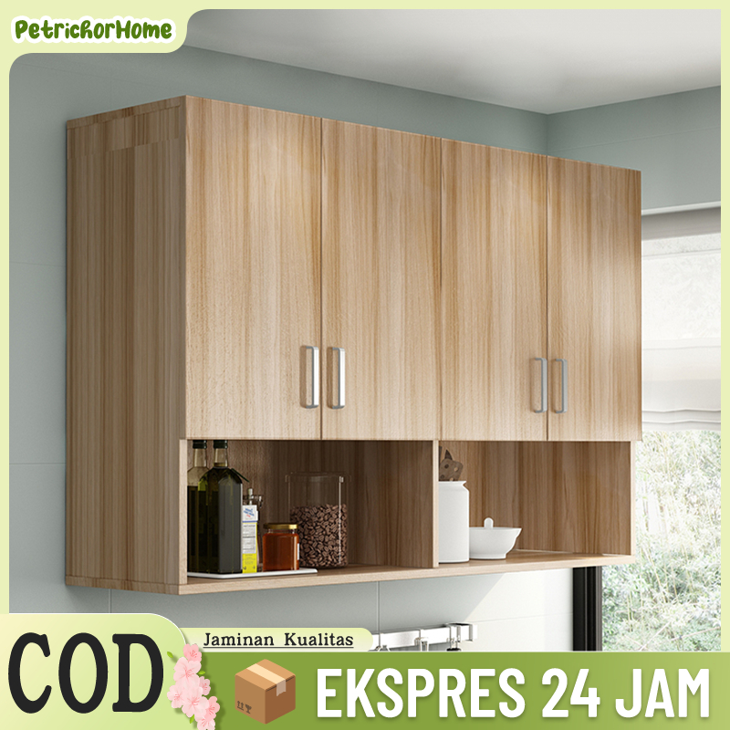 Lemari Gantung Dinding Kayu untuk Dapur, Kamar Mandi & Balkon - Kabinet Penyimpanan Tempel Dinding