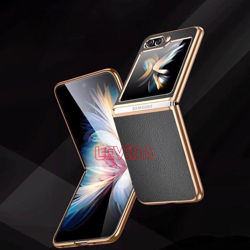 Premium Case Leather Chrome Casing List Gold Samsung Z Flip 3 Samsung Z Flip 4 Samsung Z Flip 5 Sams