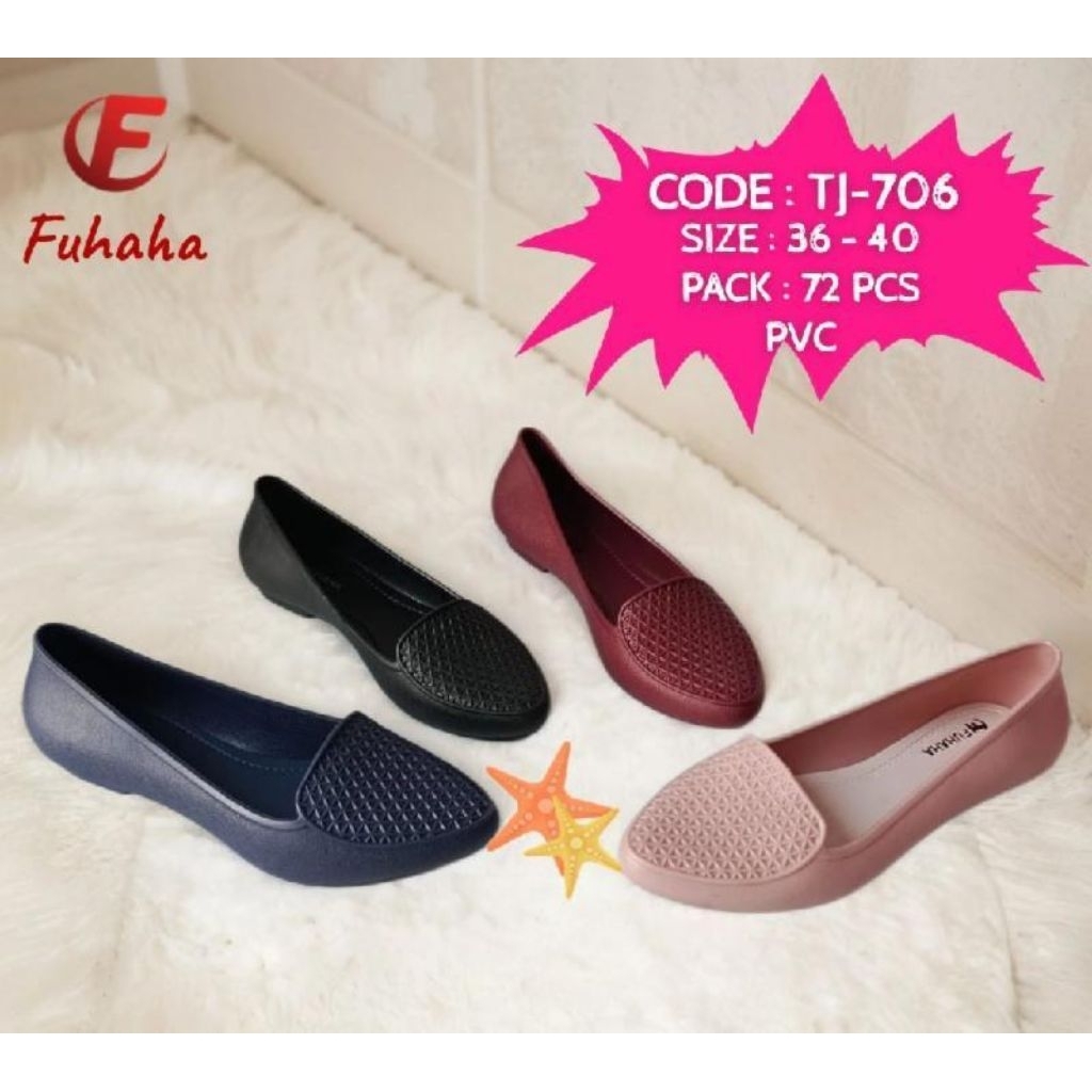 [GROSIR] Sepatu Wanita Fuhaha TJ-706 Flat PVC Motif Rajut Simpel – Ukuran 36–40